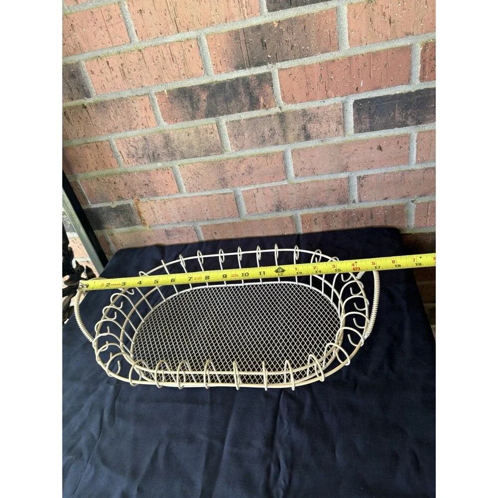 Mid-Century 1960s Style White Wire Basket French Country Scrolled Loop Edged Egg
